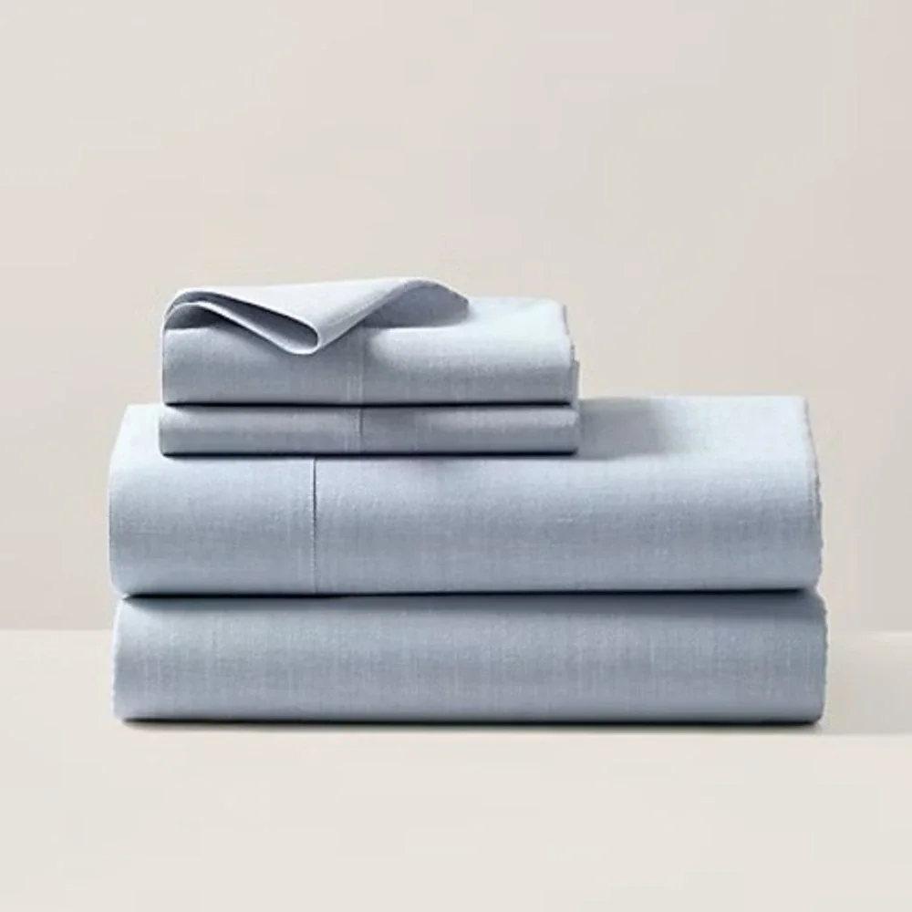 Ralph Lauren Workshirt Chambray Queen FlatSheet Blue 100%Cotton NEW $215 Online!